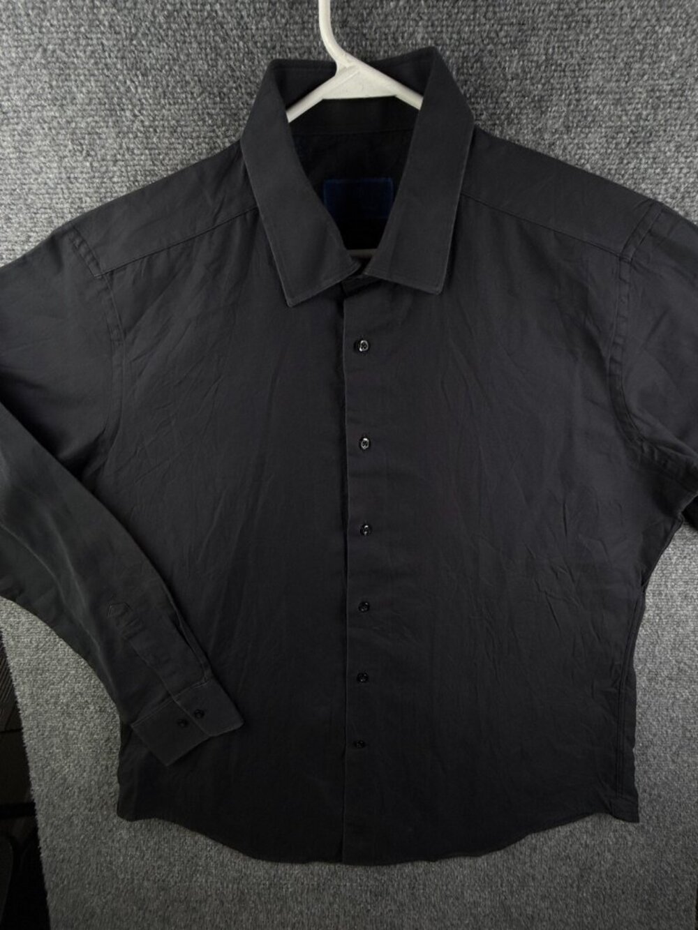 David Donahue Black 17.5 36/37 Trim Fit Long Sleeve Button Up Shirt Men Cotton